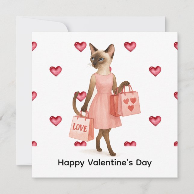 Cartão De Festividades Valentine's Day from Cat Mom holding red heart (Frente)