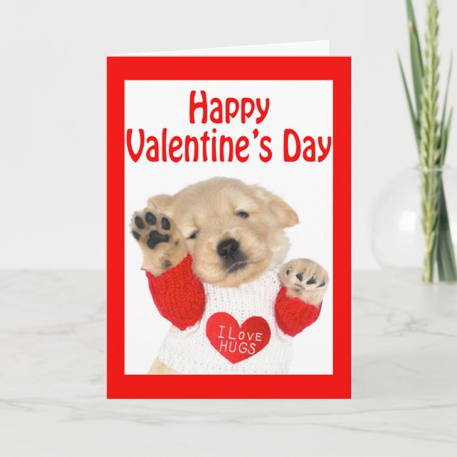 Cartão De Festividades Valentine's Day Golden Retriever Puppy Card (Frente)