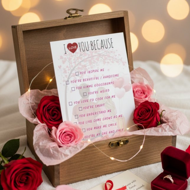 Cartão De Festividades Valentine's Day Greeting Card - I Love You Because (Criador carregado)