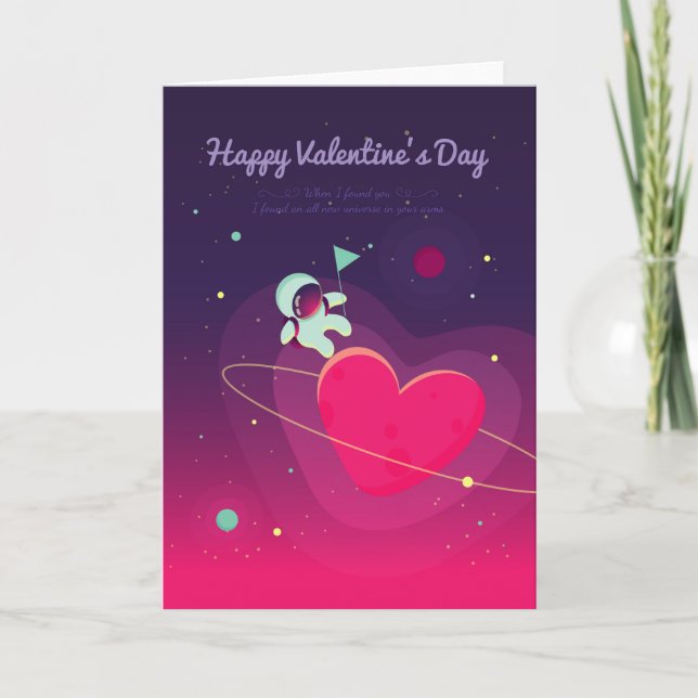 Cartão De Festividades Valentine's day greeting card with astronaut (Frente)