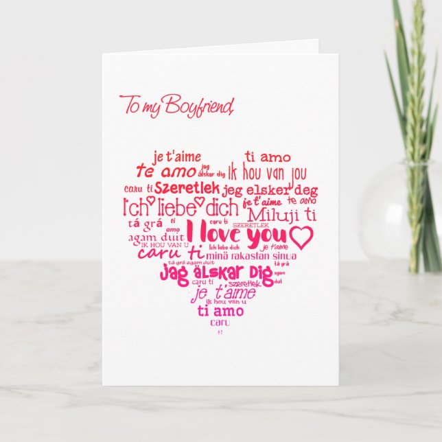 Cartão De Festividades Valentine's Day Heart Word-Cloud Boyfriend (Frente)