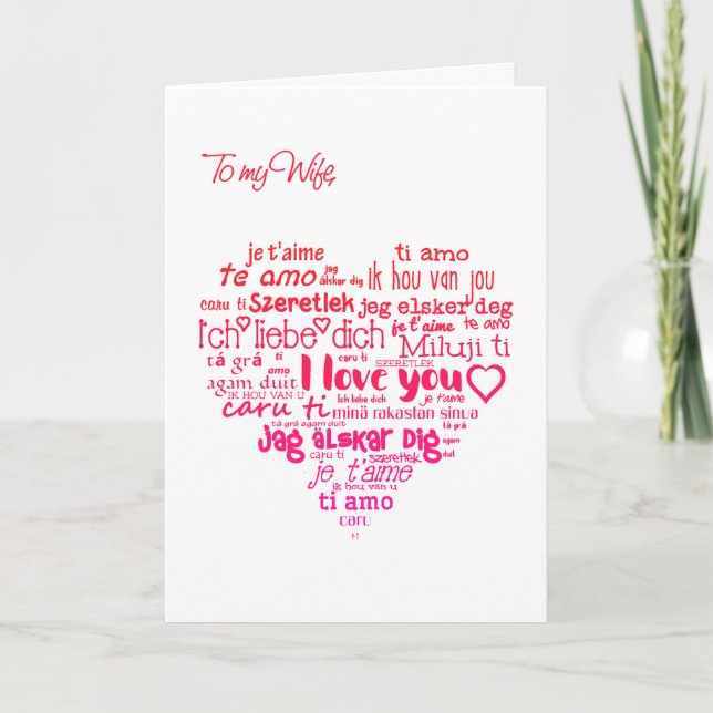 Cartão De Festividades Valentine's Day Heart Word-Cloud for Wife (Frente)