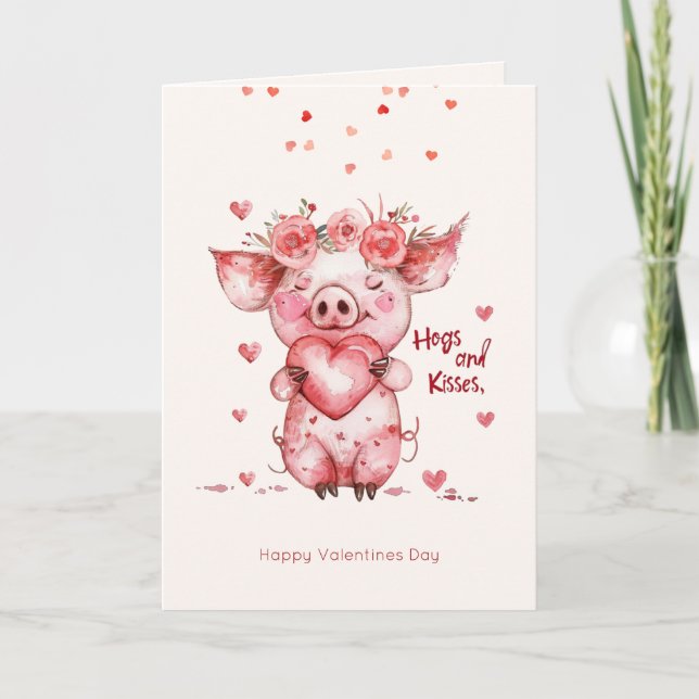 Cartão De Festividades valentine's day Hogs & Kisses Funny Pig (Frente)