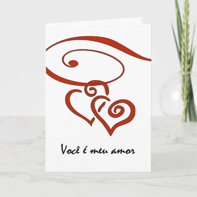 Cartão De Festividades Valentine's Day in Portuguese, Hearts Together (Frente)