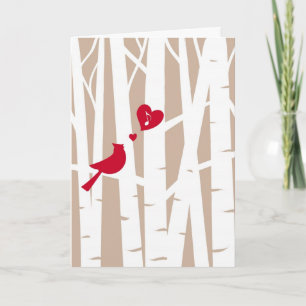 Cartão De Festividades Valentine's Day Love Song, Cardinal In Birch Tree