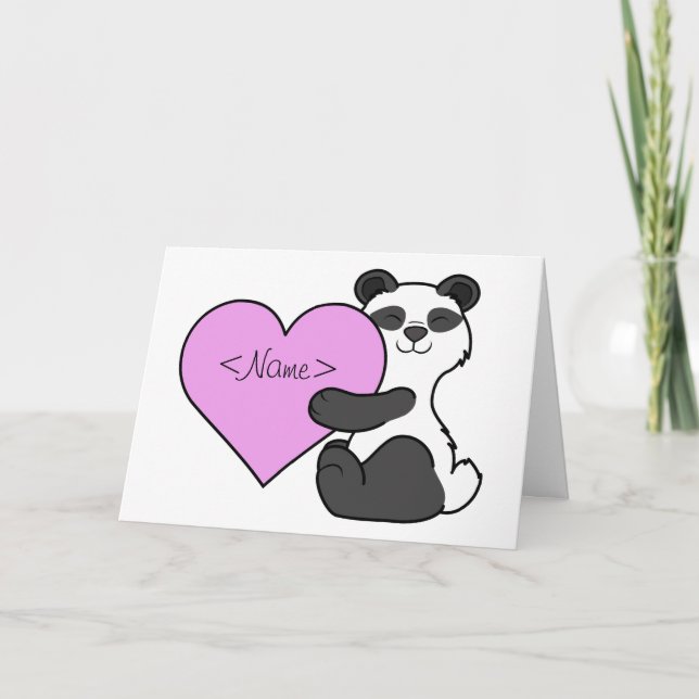 Cartão De Festividades Valentine's Day Panda Bear with Light Pink Heart (Frente)