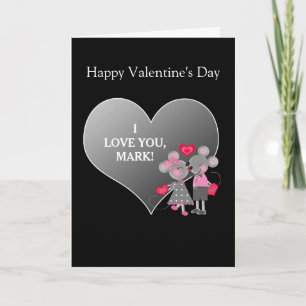 Cartão De Festividades Valentine's Day - Personalize -Mice in Love/Hearts