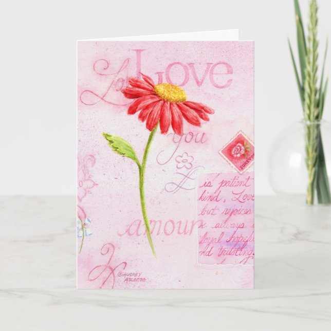 Cartão De Festividades Valentine's Day Red Daisy with Love Card (Frente)