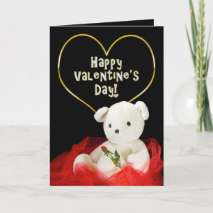 Cartão De Festividades Valentine's Day - SWEETIE! Teddy Bear/Red Rose