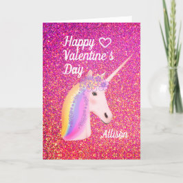 Cartão De Festividades Valentines Day Unicorn Pink Glitter Personalized