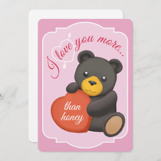 Cartão De Festividades Valentines Flat Card Cute Black Bear
