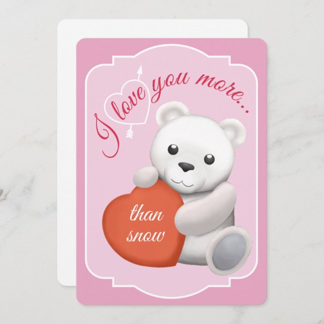 Cartão De Festividades Valentines Flat Card Cute Polar Bear (Frente/Verso)