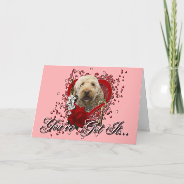 Cartão De Festividades Valentines - Key to My Heart - GoldenDoodle (Frente)