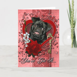 Cartão De Festividades Valentines - Key to My Heart - Pug - Ruffy