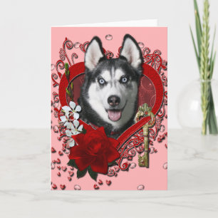 Cartão De Festividades Valentines - Key to My Heart - Siberian Husky