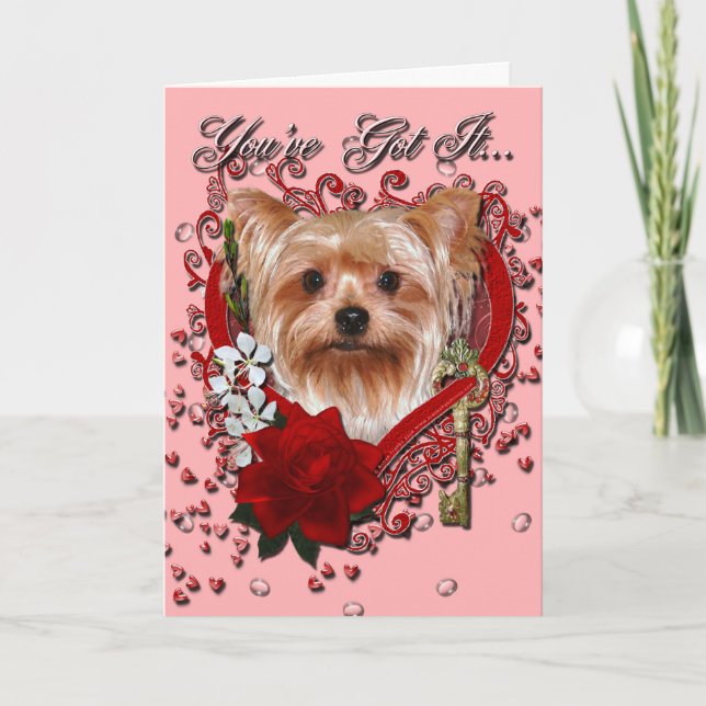 Cartão De Festividades Valentines - Key to My Heart - Yorkshire Terrier (Frente)