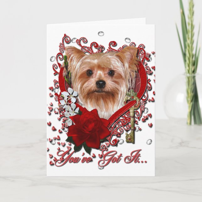 Cartão De Festividades Valentines - Key to My Heart - Yorkshire Terrier (Frente)