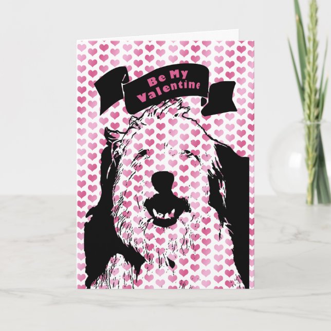 Cartão De Festividades Valentines - Olde English Sheepdog Silhouette (Frente)