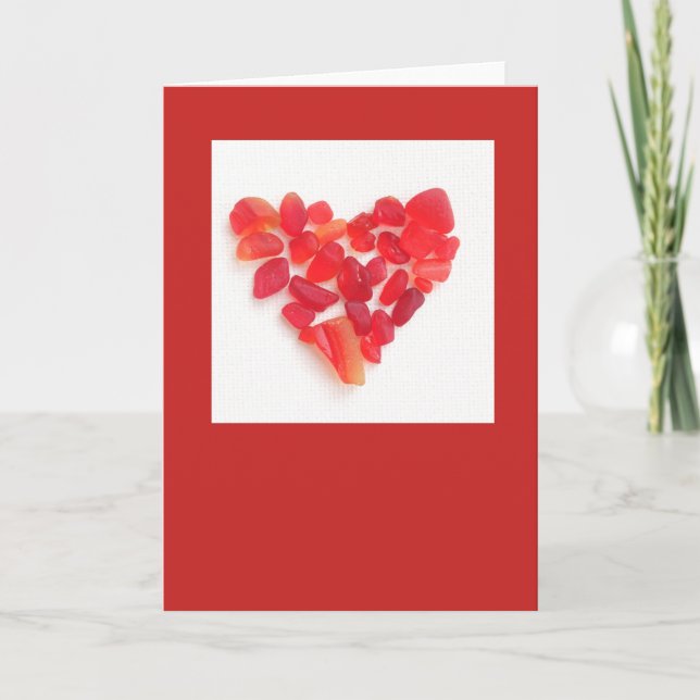 Cartão De Festividades Valentine's sea glass card! Red sea glass heart (Frente)