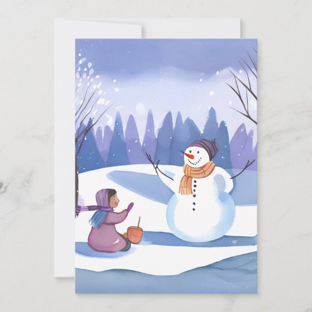Cartão De Festividades Vamos Fazer um Boneco de Neve | Pintura de Inverno (Frente)