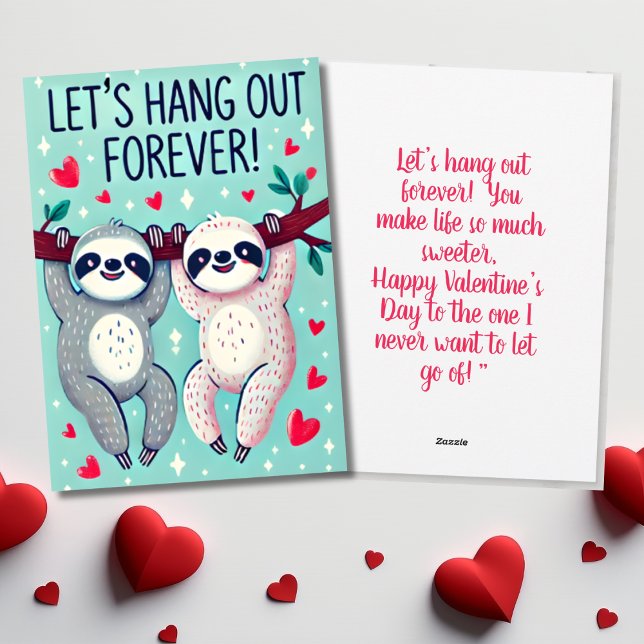 Cartão De Festividades Vamos sair para sempre no dia do Namorados da Lama (Let’s Hang Out Forever Cute Sloth Valentine’s Day Holiday Card)