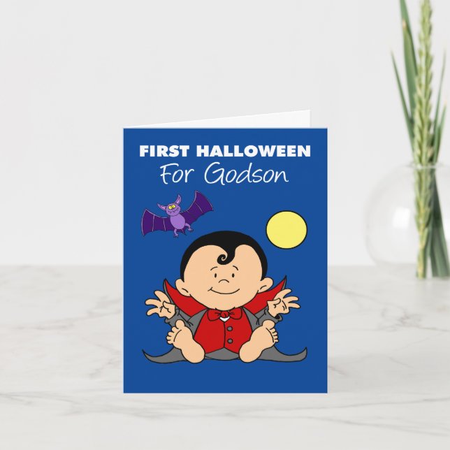 Cartão De Festividades Vampiro do Cartoon do Bebê Primeiro Halloween Gods (Frente)
