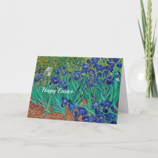 Cartão De Festividades Van Gogh Irrises Floral Pintura Páscoa (Frente)