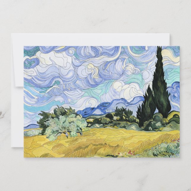 Cartão De Festividades Van Gogh - Wheatfield com Cyprestes, arte famosa (Frente)