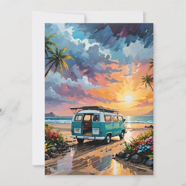 Cartão De Festividades Van Scene Na Praia A (Frente)