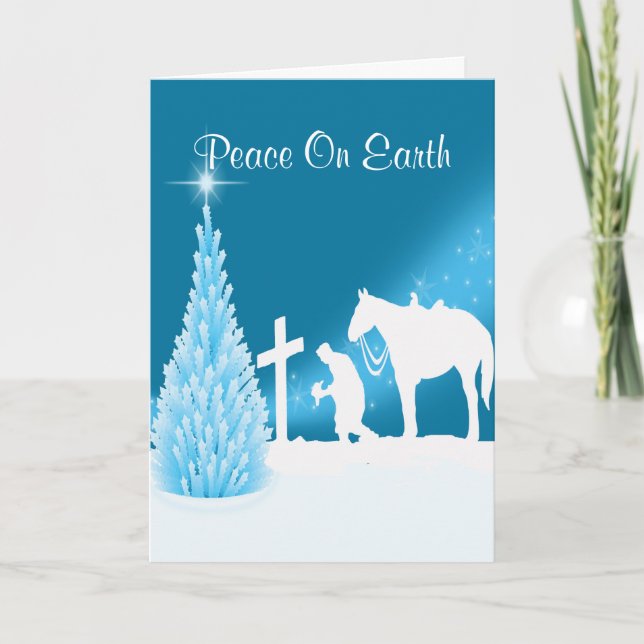 Cartão De Festividades Vaqueiro Ocidental Rezando Na Cruz (Frente)