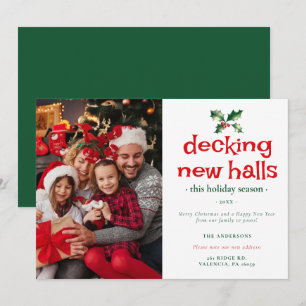 Cartão De Festividades Varanda de azevinho verde e vermelho Novos corredo