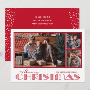 Cartão De Festividades Vários Fotos Vermelho Feliz Natal