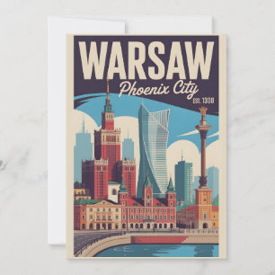 Cartão De Festividades Varsóvia Polônia Retro Paisagem Urbana Viagem