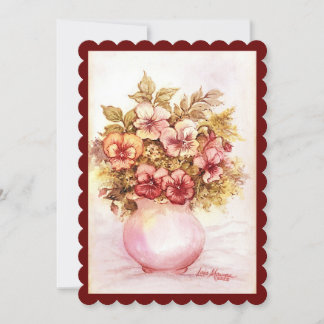 Cartão De Festividades Vase da placa de férias planas de Pansies