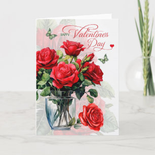 Cartão De Festividades Vase de Rosas vermelhas e Dia de os namorados de b