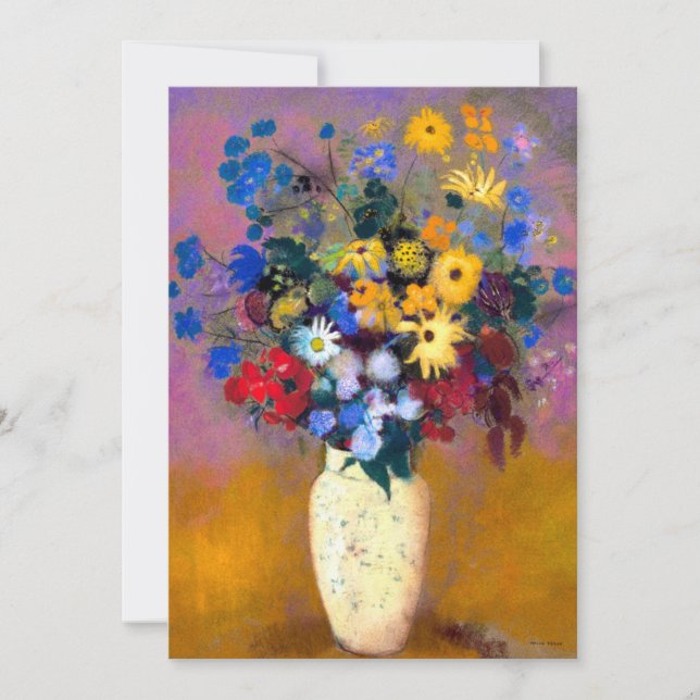 Cartão De Festividades Vaso Branco com Flores Odilon Redon (Frente)