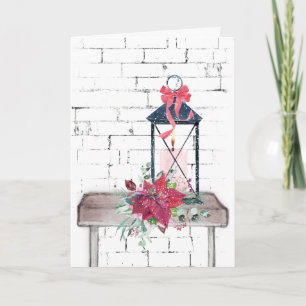 Cartão De Festividades Vaso de Lanterna de Natal e Poinsettia