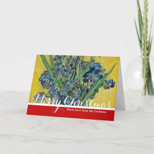 Cartão De Festividades Vaso de Van Gogh com Íris Impressionismo Clássico (Frente)