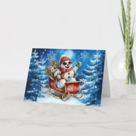 Cartão De Festividades Vazio Clássico Blue Watercolor Snowman