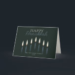 Cartão De Festividades Vazio Feliz Hanukkah Menorah Candles<br><div class="desc">Esses cartões de saudação de Chanucá dobrados de 7" x 5" contêm um espaço reservado para um nome de família e um ano. O design é de nove velas desenhadas à mão com a saudação,  "Feliz Chanucá." O dentro é vazio.</div>