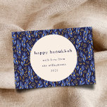 Cartão De Festividades Vazio Personalizado Botânico do Hanukkah Azul Mode<br><div class="desc">Este cartão de feriado hanukkah vazio dobrado apresenta um design boho-botânico moderno em azul marinho e amarelo e tem uma saudação personalizada editável.</div>