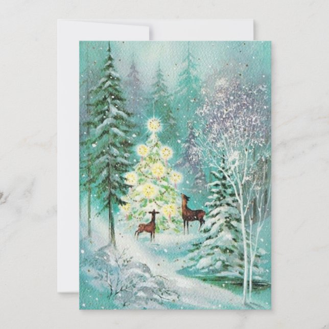 Cartão De Festividades Veado antigo na neve (Frente)