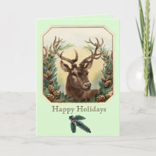 CARTÃO DE FESTIVIDADES VEADO DE NATAL COM COROA DE PINHAS VERDE MINT