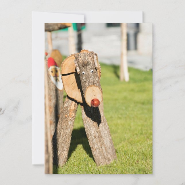 Cartão De Festividades Veado de Natal de madeira (Frente)