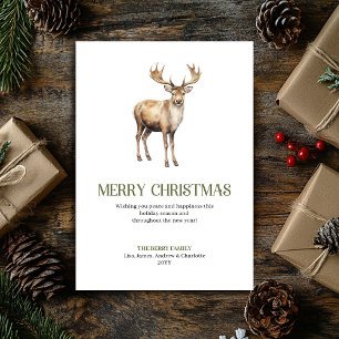 Cartão De Festividades Veado de Natal Moderno Sage Marfim Script Elegante