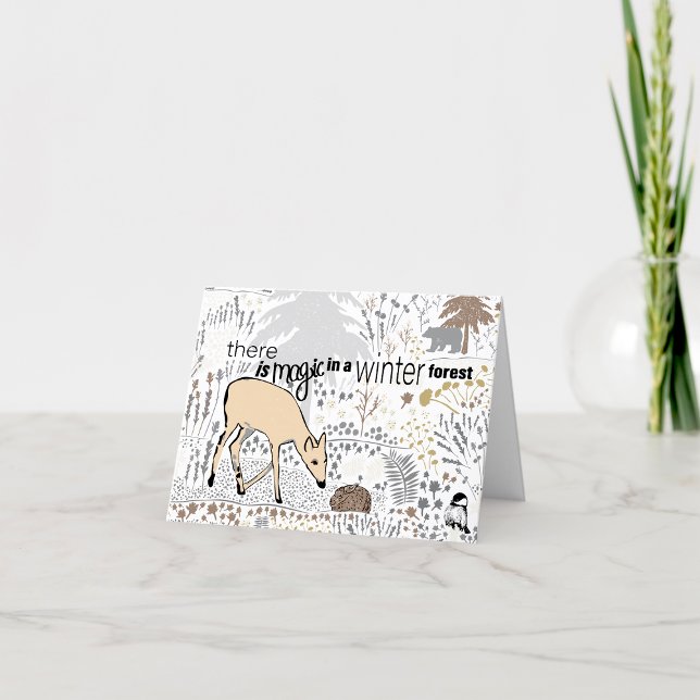 Cartão De Festividades Veado Mágico da Floresta de inverno (Winter Forest Magic Deer Holiday Card by Jenn Steffen Art.)