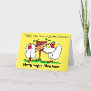 Cartão De Festividades Vegan Cartoon Turkeys Bloqueia Natal