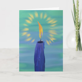Cartão De Festividades vela azul sobre a pintura de fundo turquesa