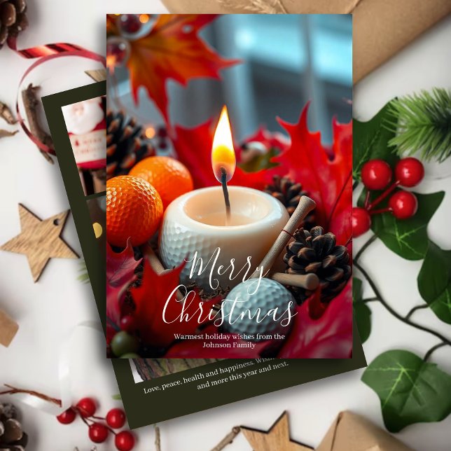 Cartão De Festividades Vela de Natal de Golf ・ Foto da Família Olive (Criador carregado)