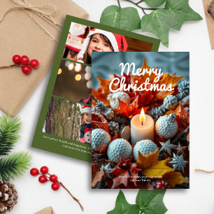 Cartão De Festividades Vela de Natal de Golf ・ Três Fotos Verdes
